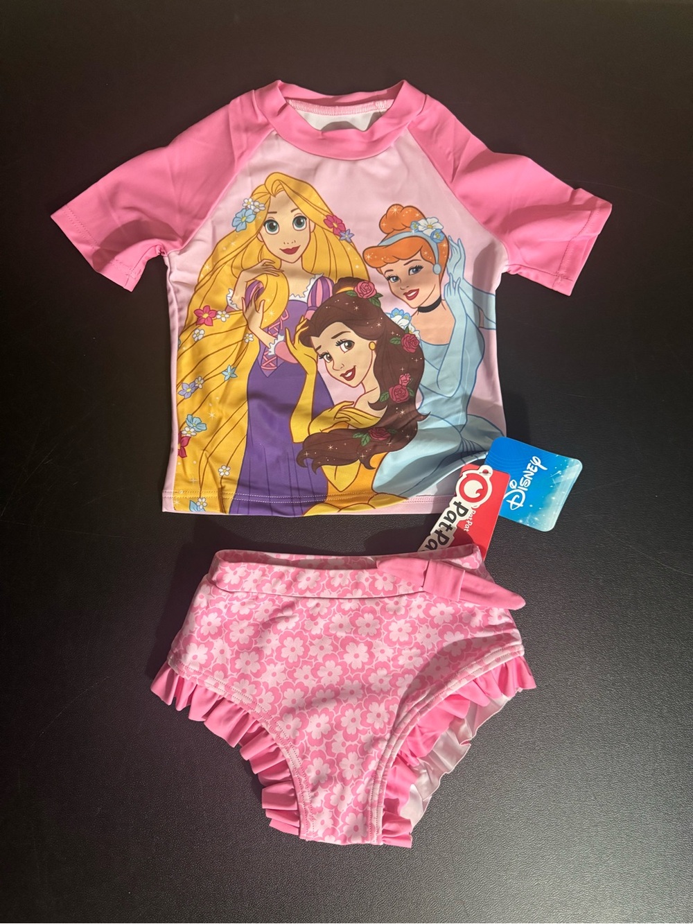 Disney Princess & Floral Print, Girl’s 3Y, Rashguard & Swimsuit Set. New.